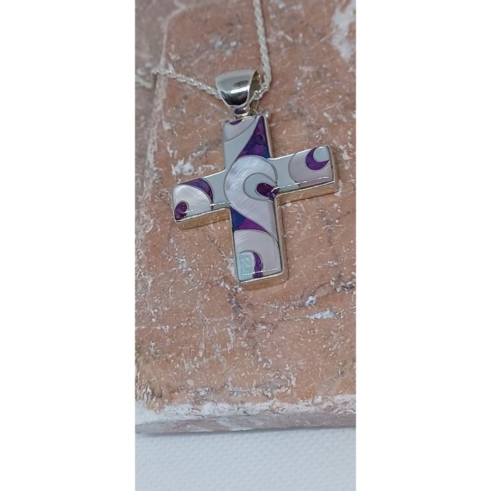 Solid Sterling and Gemstone Cross Pendant Necklace 18" NEW